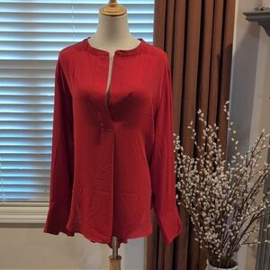 Banana Republic Red Long-Sleeve Split-Neck Blouse